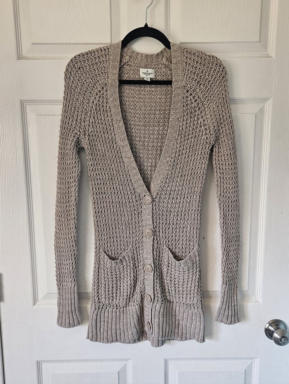 AE Bella Swan Core Open-Knit Cotton Cardigan Tan Twilight Grunge Granola Girl S